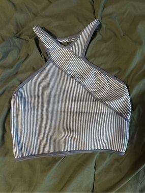Urban Outfitters Blue & Grey Striped halter Crop Top